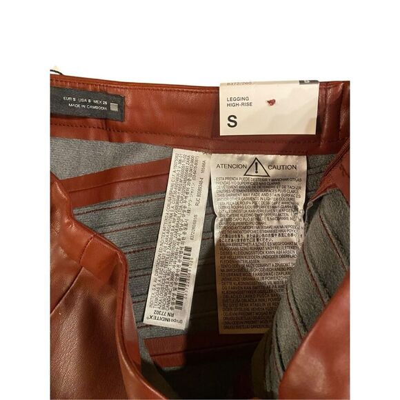 Zara High-rise Faux Leather Leggings in Burgundy Size Small NWT - Picture 7 of 9